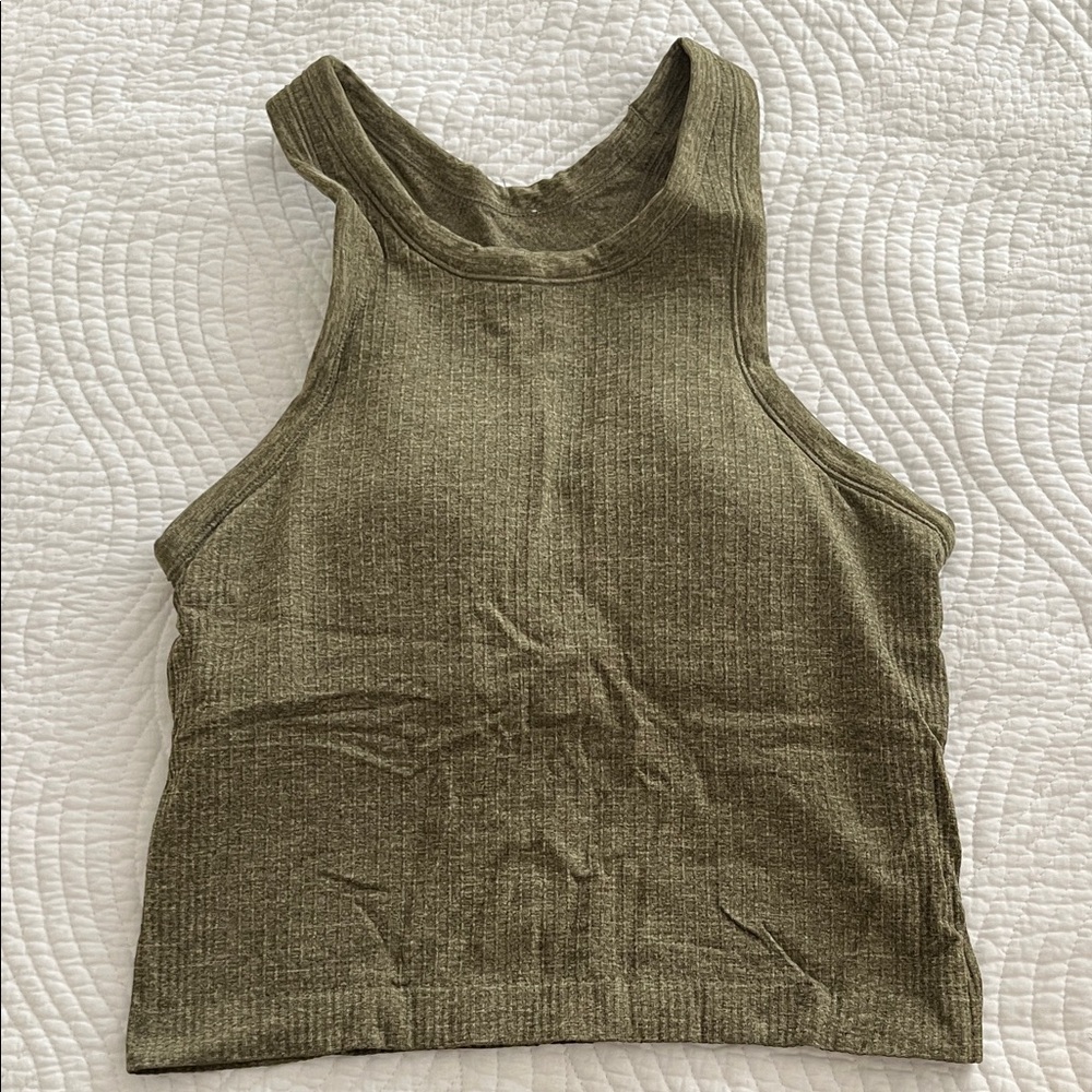 Olive Green Ribbed workout Tank Top